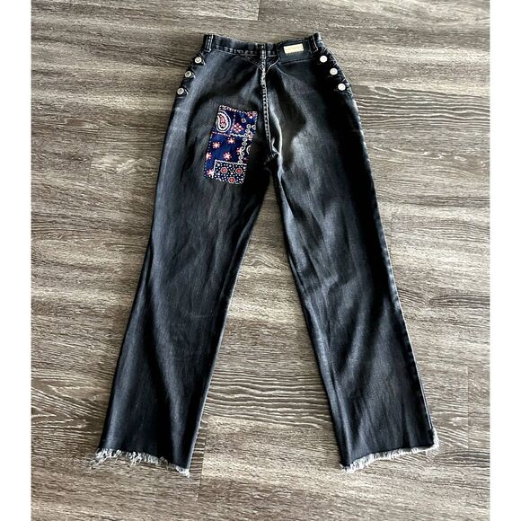Vintage Lawman Jeans Sz 2 High Rise Black Denim Western Rodeo Patchwork Y2K RARE - Picture 3 of 16